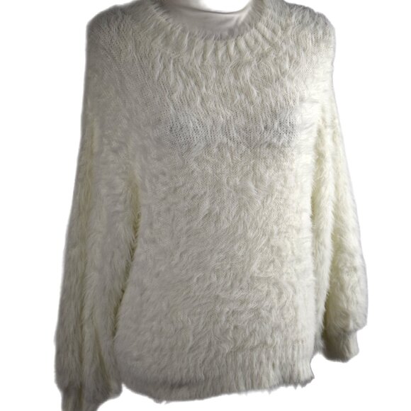 Elan White Angora Mohair Style LS Crewneck Pullover Sweater, Size Medium - Picture 4 of 8